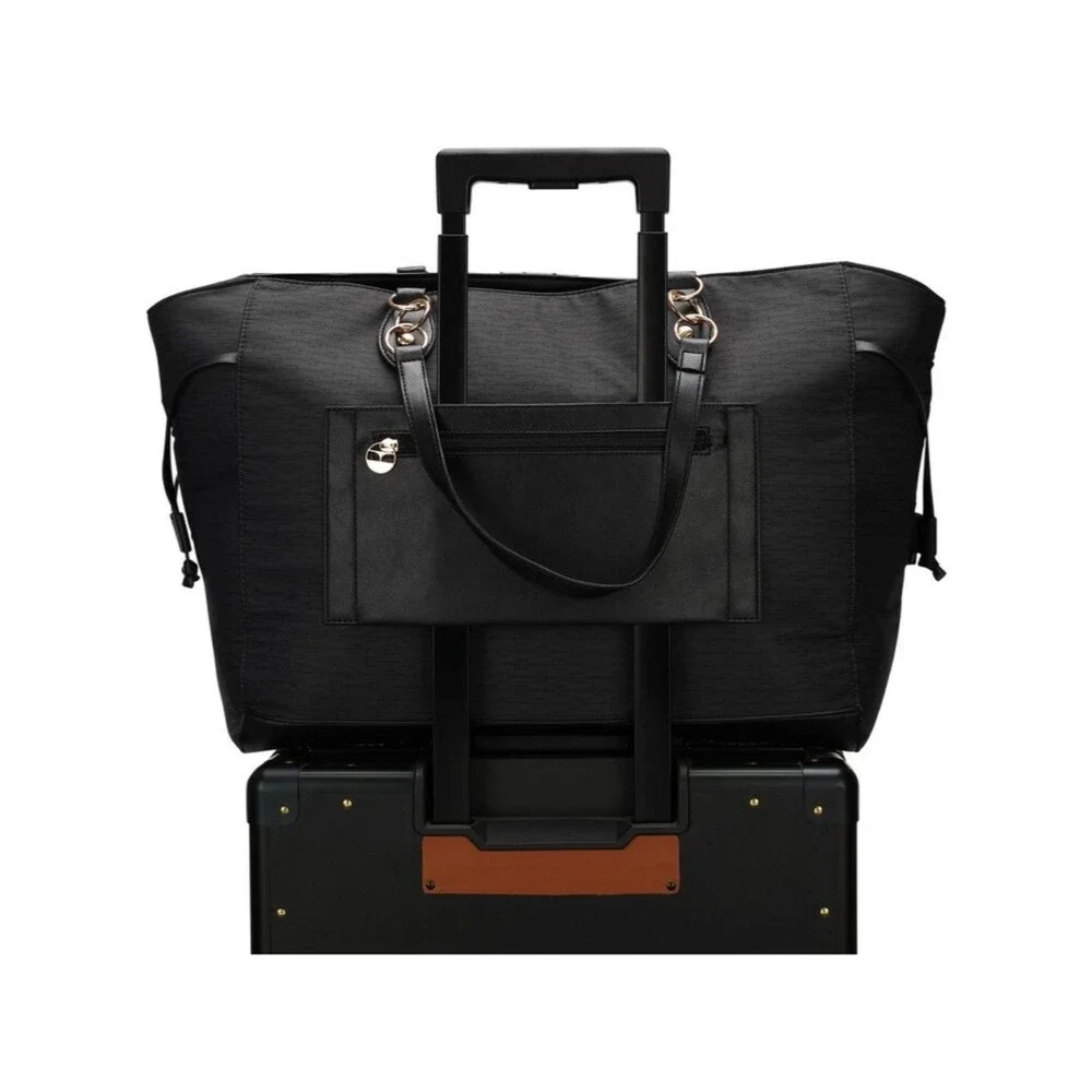 ELLE Luggage Eleganza 32LWeekender Tote Bag Black Travel Gray Stripe travel